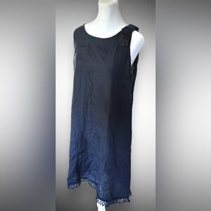 Bellambia Dress 100% Linen Navy Blue Crochet Trim Made In Italy Beach Bo…